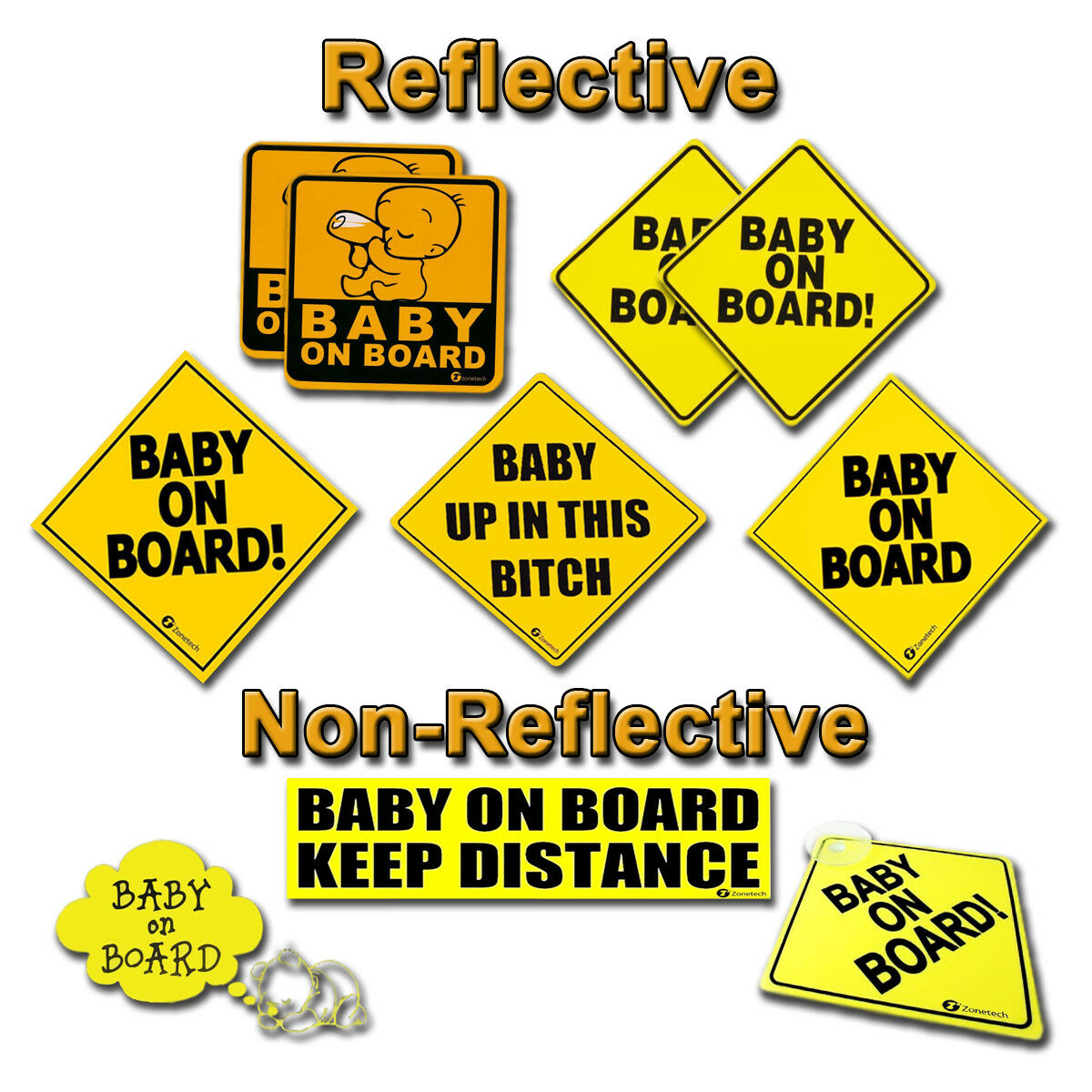 Zone Tech Baby On Board Car Safety Bumper Decal Magnet Reflective Warning Sign