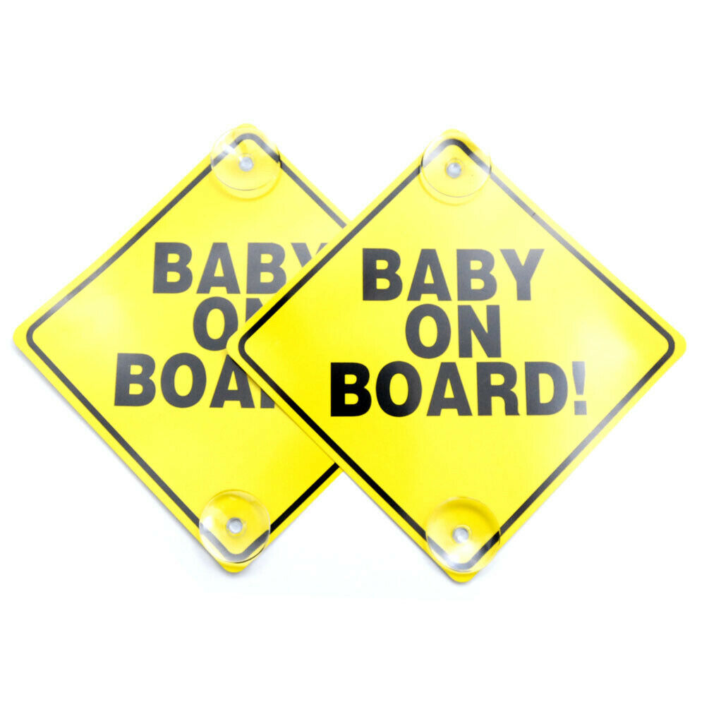 Luxxii (2 Pack) 6" X 6" Baby On Board Yellow Safety Sign With Suction Cup